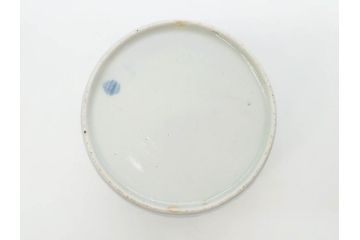 江戸期　古伊万里　染付　渦福　様々な用途に使える猪口4客セット(ススキ、竹、五葉若葉、そば猪口、蕎麦猪口、酒器、杯、盃、おちょこ、湯呑み、湯のみ、和食器)(R-083134)