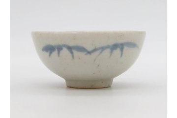 江戸期　古伊万里　染付　渦福　様々な用途に使える猪口4客セット(ススキ、竹、五葉若葉、そば猪口、蕎麦猪口、酒器、杯、盃、おちょこ、湯呑み、湯のみ、和食器)(R-083134)