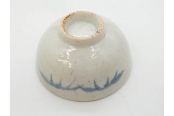 江戸期　古伊万里　染付　渦福　様々な用途に使える猪口4客セット(ススキ、竹、五葉若葉、そば猪口、蕎麦猪口、酒器、杯、盃、おちょこ、湯呑み、湯のみ、和食器)(R-083134)