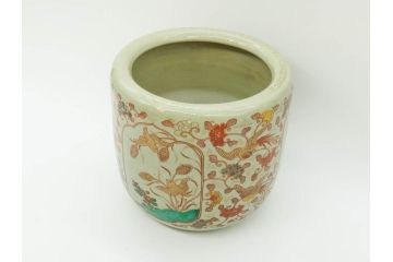 上手物　染付　色絵　金彩　花鳥図　丁寧に描かれた絵柄が素敵な火鉢(鉢カバー、手あぶり、傘立て)(R-083135)