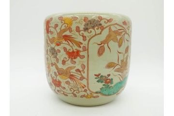 上手物　染付　色絵　金彩　花鳥図　丁寧に描かれた絵柄が素敵な火鉢(鉢カバー、手あぶり、傘立て)(R-083135)
