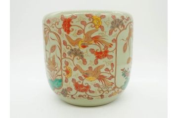 上手物　染付　色絵　金彩　花鳥図　丁寧に描かれた絵柄が素敵な火鉢(鉢カバー、手あぶり、傘立て)(R-083135)