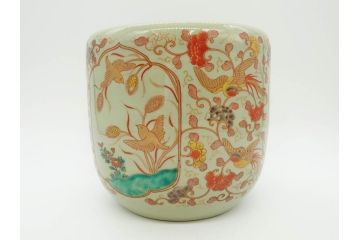 上手物　染付　色絵　金彩　花鳥図　丁寧に描かれた絵柄が素敵な火鉢(鉢カバー、手あぶり、傘立て)(R-083135)