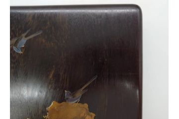 明治期　小川松民　晴川院法印　金銀蒔絵　波千鳥　豪華な蒔絵が素晴らしい!上品な雰囲気漂う硯箱(硯、水滴、水差し、漆器、漆芸、木製、書道具、共箱付き)(R-083136)