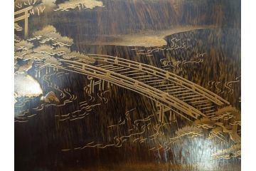 明治期　小川松民　晴川院法印　金銀蒔絵　波千鳥　豪華な蒔絵が素晴らしい!上品な雰囲気漂う硯箱(硯、水滴、水差し、漆器、漆芸、木製、書道具、共箱付き)(R-083136)