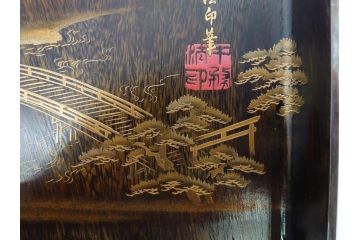 明治期　小川松民　晴川院法印　金銀蒔絵　波千鳥　豪華な蒔絵が素晴らしい!上品な雰囲気漂う硯箱(硯、水滴、水差し、漆器、漆芸、木製、書道具、共箱付き)(R-083136)