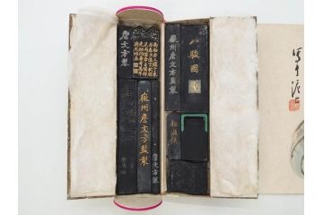 中国　文方珍賞　徴州詹文方齋製　古墨10点セット(唐物、巻物、固形墨、書道具、習字道具、水墨)(R-083137)