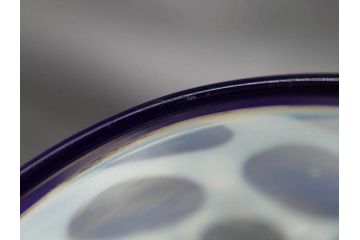 当時物　大正〜昭和初期　棗(なつめ)型　青縁　乳白水玉　柔らかな雰囲気を醸し出す氷コップ(なつめ形、吹きガラス、グラス、硝子、和ガラス)(R-083138)