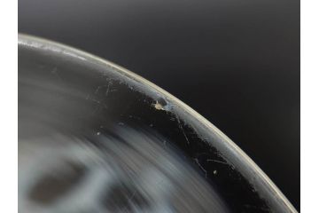 当時物　大正〜昭和初期　棗(なつめ)型　青縁　乳白水玉　柔らかな雰囲気を醸し出す氷コップ(なつめ形、吹きガラス、グラス、硝子、和ガラス)(R-083138)