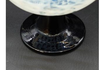 当時物　大正〜昭和初期　碗型　乳白　鱗文　エナメル脚　レトロな趣ある氷コップ(吹きガラス、グラス、硝子、和ガラス)(R-083139)