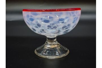 当時物　大正〜昭和初期　碗型　乳白水玉　赤縁　手作りの温かみを感じる氷コップ2点セット(吹きガラス、グラス、硝子、和ガラス)(R-083140)