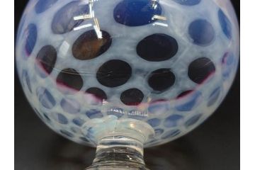 当時物　大正〜昭和初期　碗型　乳白水玉　赤縁　手作りの温かみを感じる氷コップ2点セット(吹きガラス、グラス、硝子、和ガラス)(R-083140)