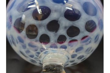当時物　大正〜昭和初期　碗型　乳白水玉　赤縁　手作りの温かみを感じる氷コップ2点セット(吹きガラス、グラス、硝子、和ガラス)(R-083140)
