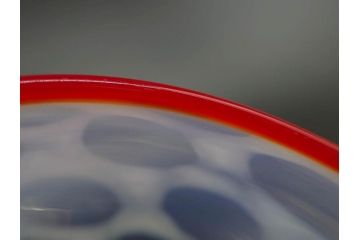 当時物　大正〜昭和初期　碗型　乳白水玉　赤縁　手作りの温かみを感じる氷コップ2点セット(吹きガラス、グラス、硝子、和ガラス)(R-083140)
