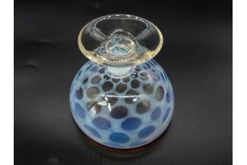 当時物　大正〜昭和初期　碗型　乳白水玉　赤縁　手作りの温かみを感じる氷コップ2点セット(吹きガラス、グラス、硝子、和ガラス)(R-083140)