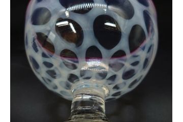当時物　大正〜昭和初期　碗型　乳白水玉　赤縁　手作りの温かみを感じる氷コップ2点セット(吹きガラス、グラス、硝子、和ガラス)(R-083140)