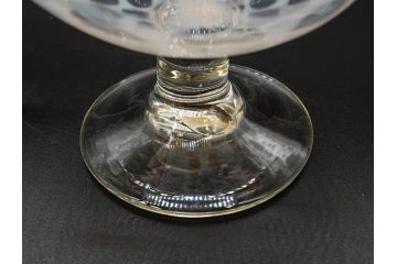 当時物　大正〜昭和初期　碗型　乳白水玉　赤縁　手作りの温かみを感じる氷コップ2点セット(吹きガラス、グラス、硝子、和ガラス)(R-083140)
