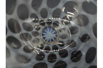 当時物　大正〜昭和初期　碗型　乳白水玉　赤縁　手作りの温かみを感じる氷コップ2点セット(吹きガラス、グラス、硝子、和ガラス)(R-083140)