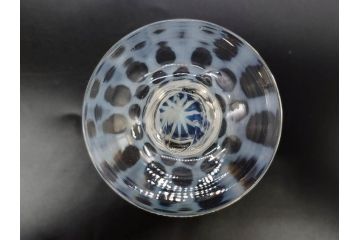 当時物　大正〜昭和初期　碗型　乳白水玉　赤縁　手作りの温かみを感じる氷コップ2点セット(吹きガラス、グラス、硝子、和ガラス)(R-083140)