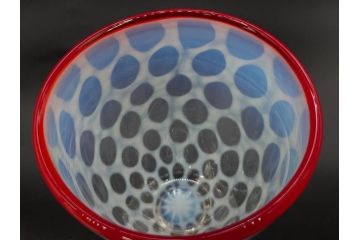 当時物　大正〜昭和初期　棗(なつめ)型　乳白水玉　優しい色合いに魅了される赤縁氷コップ2客セット(なつめ形、吹きガラス、硝子、グラス、和ガラス)(R-083141)