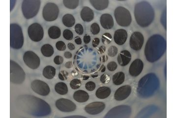 当時物　大正〜昭和初期　棗(なつめ)型　乳白水玉　優しい色合いに魅了される赤縁氷コップ2客セット(なつめ形、吹きガラス、硝子、グラス、和ガラス)(R-083141)