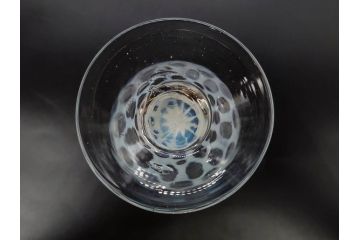 当時物　大正〜昭和初期　棗(なつめ)型　乳白水玉　優しい色合いに魅了される赤縁氷コップ2客セット(なつめ形、吹きガラス、硝子、グラス、和ガラス)(R-083141)