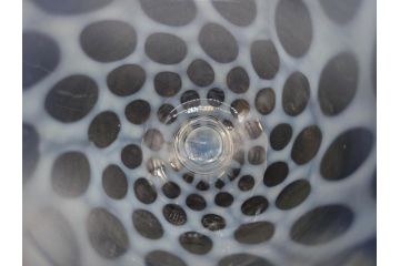当時物　大正〜昭和初期　棗(なつめ)型　乳白水玉　優しい色合いに魅了される赤縁氷コップ2客セット(なつめ形、吹きガラス、硝子、グラス、和ガラス)(R-083141)