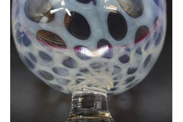 当時物　大正〜昭和初期　碗型　乳白水玉　赤縁　レトロモダンな雰囲気が魅力の氷コップ2客セット(吹きガラス、硝子、グラス、和ガラス)(R-083142)