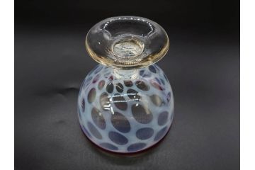 当時物　大正〜昭和初期　碗型　乳白水玉　赤縁　レトロモダンな雰囲気が魅力の氷コップ2客セット(吹きガラス、硝子、グラス、和ガラス)(R-083142)