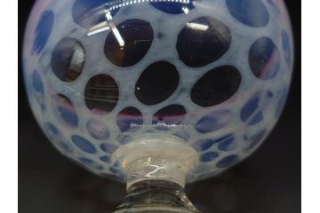 当時物　大正〜昭和初期　碗型　乳白水玉　赤縁　レトロモダンな雰囲気が魅力の氷コップ2客セット(吹きガラス、硝子、グラス、和ガラス)(R-083142)