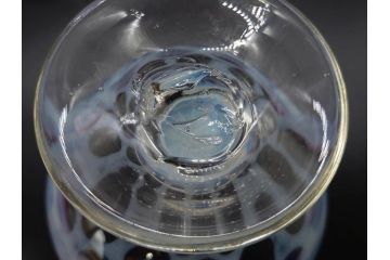 当時物　大正〜昭和初期　碗型　乳白水玉　赤縁　レトロモダンな雰囲気が魅力の氷コップ2客セット(吹きガラス、硝子、グラス、和ガラス)(R-083142)