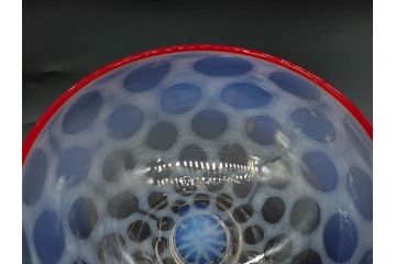 当時物　大正〜昭和初期　碗型　乳白水玉　赤縁　日常に彩を与えてくれる氷コップ2客セット(吹きガラス、硝子、グラス、和ガラス)(R-083143)