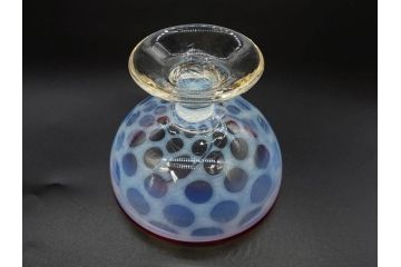 当時物　大正〜昭和初期　碗型　乳白水玉　赤縁　日常に彩を与えてくれる氷コップ2客セット(吹きガラス、硝子、グラス、和ガラス)(R-083143)