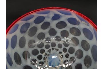 当時物　大正〜昭和初期　碗型　乳白水玉　赤縁　日常に彩を与えてくれる氷コップ2客セット(吹きガラス、硝子、グラス、和ガラス)(R-083143)