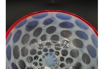 当時物　大正〜昭和初期　碗型　乳白水玉　赤縁　日常に彩を与えてくれる氷コップ2客セット(吹きガラス、硝子、グラス、和ガラス)(R-083143)