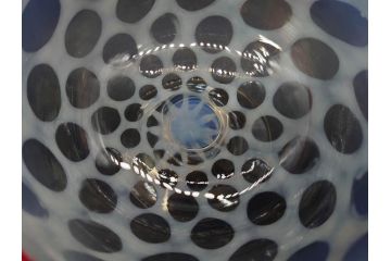 当時物　大正〜昭和初期　碗型　乳白水玉　赤縁　日常に彩を与えてくれる氷コップ2客セット(吹きガラス、硝子、グラス、和ガラス)(R-083143)