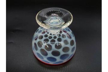 当時物　大正〜昭和初期　碗型　乳白水玉　赤縁　日常に彩を与えてくれる氷コップ2客セット(吹きガラス、硝子、グラス、和ガラス)(R-083143)