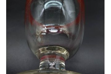 当時物　大正〜昭和初期　棗(なつめ)型　輪花　乳白ぼかし　赤縁　青縁　レトロな雰囲気漂う氷コップ3客セット(なつめ形、吹きガラス、硝子、グラス、和ガラス)(R-083145)