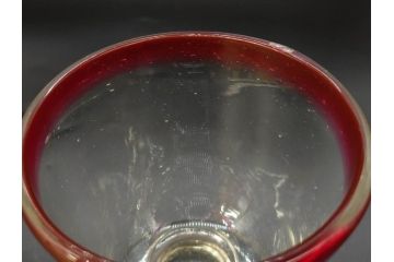 当時物　大正〜昭和初期　棗(なつめ)型　輪花　乳白ぼかし　赤縁　青縁　レトロな雰囲気漂う氷コップ3客セット(なつめ形、吹きガラス、硝子、グラス、和ガラス)(R-083145)