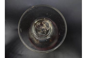 当時物　大正〜昭和初期　棗(なつめ)型　輪花　乳白ぼかし　赤縁　青縁　レトロな雰囲気漂う氷コップ3客セット(なつめ形、吹きガラス、硝子、グラス、和ガラス)(R-083145)