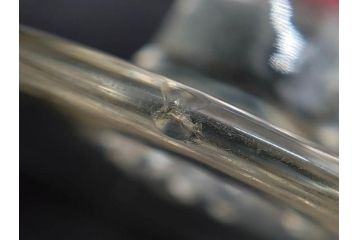 当時物　大正〜昭和初期　棗(なつめ)型　輪花　乳白ぼかし　赤縁　青縁　レトロな雰囲気漂う氷コップ3客セット(なつめ形、吹きガラス、硝子、グラス、和ガラス)(R-083145)