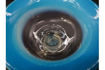 当時物　大正〜昭和初期　棗(なつめ)型　輪花　乳白ぼかし　赤縁　青縁　レトロな雰囲気漂う氷コップ3客セット(なつめ形、吹きガラス、硝子、グラス、和ガラス)(R-083145)