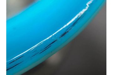 当時物　大正〜昭和初期　棗(なつめ)型　輪花　乳白ぼかし　赤縁　青縁　レトロな雰囲気漂う氷コップ3客セット(なつめ形、吹きガラス、硝子、グラス、和ガラス)(R-083145)