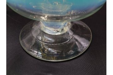 当時物　大正〜昭和初期　棗(なつめ)型　輪花　乳白ぼかし　赤縁　青縁　レトロな雰囲気漂う氷コップ3客セット(なつめ形、吹きガラス、硝子、グラス、和ガラス)(R-083145)