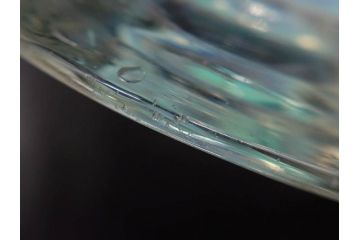 当時物　大正〜昭和初期　棗(なつめ)型　輪花　乳白ぼかし　赤縁　青縁　レトロな雰囲気漂う氷コップ3客セット(なつめ形、吹きガラス、硝子、グラス、和ガラス)(R-083145)