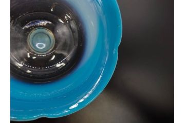 当時物　大正〜昭和初期　棗(なつめ)型　輪花　乳白ぼかし　赤縁　青縁　レトロな雰囲気漂う氷コップ3客セット(なつめ形、吹きガラス、硝子、グラス、和ガラス)(R-083145)