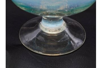 当時物　大正〜昭和初期　棗(なつめ)型　輪花　乳白ぼかし　赤縁　青縁　レトロな雰囲気漂う氷コップ3客セット(なつめ形、吹きガラス、硝子、グラス、和ガラス)(R-083145)