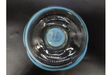 当時物　大正〜昭和初期　棗(なつめ)型　輪花　乳白ぼかし　赤縁　青縁　レトロな雰囲気漂う氷コップ3客セット(なつめ形、吹きガラス、硝子、グラス、和ガラス)(R-083145)