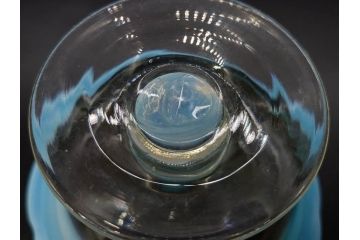 当時物　大正〜昭和初期　棗(なつめ)型　輪花　乳白ぼかし　赤縁　青縁　レトロな雰囲気漂う氷コップ3客セット(なつめ形、吹きガラス、硝子、グラス、和ガラス)(R-083145)
