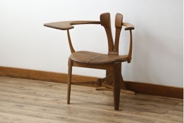 中古　美品　激レア　一点物!!　出展作品の可能性あり!!　木工作家　吉野崇裕　鉋跡仕上げ　美しい木目と力強い構造美が融合した唯一無二のアートチェア(ZEN チェア)(椅子、イス、アームチェア)(R-083151)